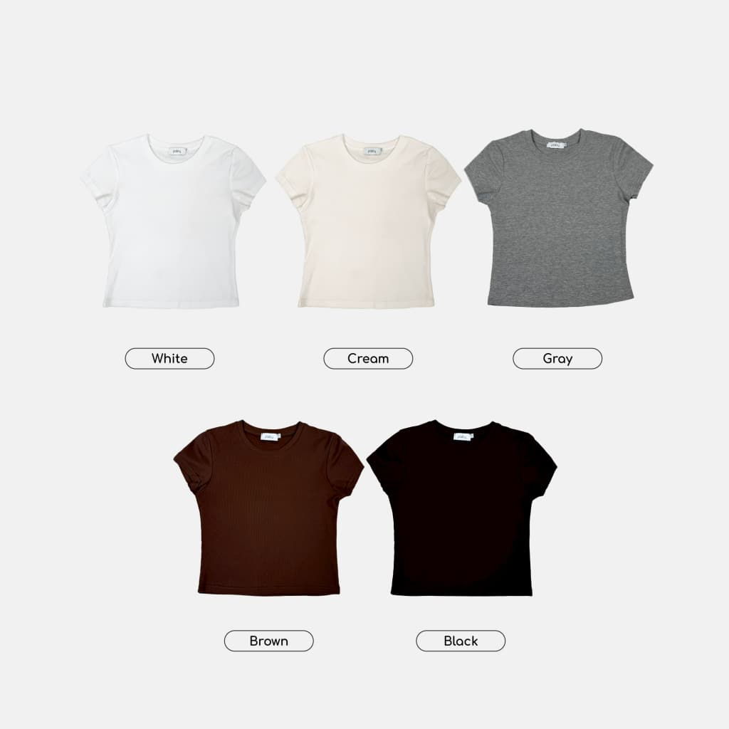 Paloy - PL0269 เสื้อครอปแขนสั้น สีพื้น ผ้านุ่มยืด รูปที่ 3