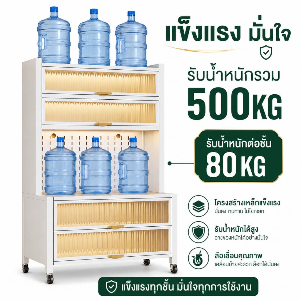 BV ตู้กับข้าว 5/6ชั้น มีล้อ ตู้เก็บของ ดีไซน์กันฝุ่น ประตูตู้พลิก การออกแบบบอร์ดรู สามารถ DIY เก็บของได้ รูปที่ 4
