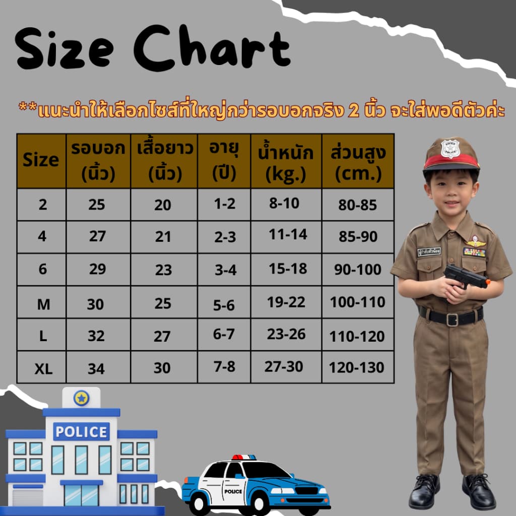 ชุดตำรวจเด็กชาย 1-8 ปี เสื้อตำรวจจราจร ชุดตำรวจเด็ก แถมปืนของเล่น ชุดอาชีพเด็ก รูปที่ 3