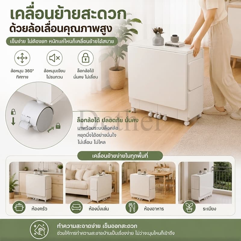 DC โต๊ะอาหาร โต๊ะอาหารพับได้ 120/140cm พร้อมเก้าอี้ 4 ตัว เก็บของได้ มีล้อเลื่อน เคลื่อนย้ายสะดวก ประหยัดพื้นที่ รูปที่ 3