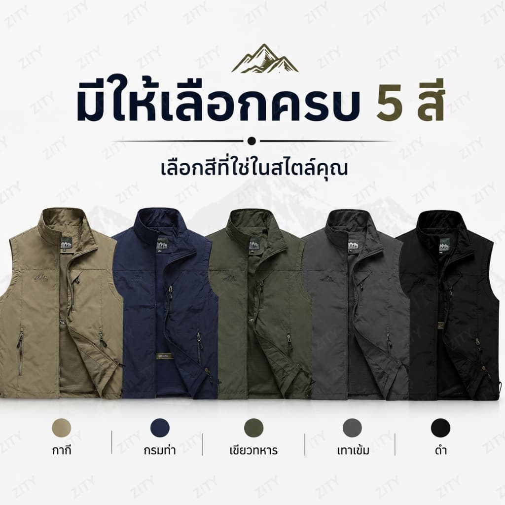 จัดส่งทันทีเสื้อกั๊กแขนกุดสำหรับผู้ชาย กันน้ำใส่สบาย ระบายอากาศ มีกระเป๋า M-5XL รูปที่ 8