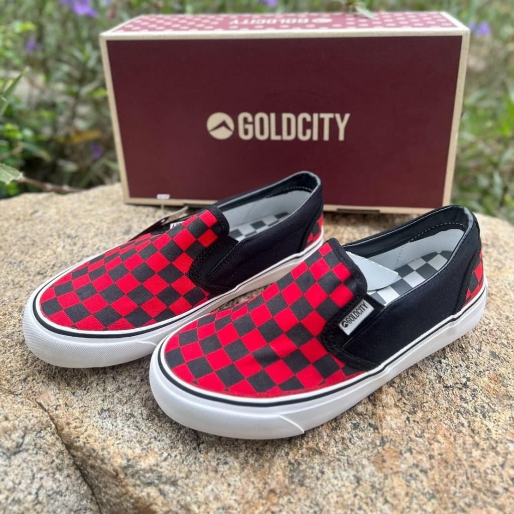 Goldcity NS901 รองเท้าสลิปออนผ้าใบแฟชั่นทรงคลาสสิค ลายหมากรุก Size : 39-45 slipon รูปที่ 6