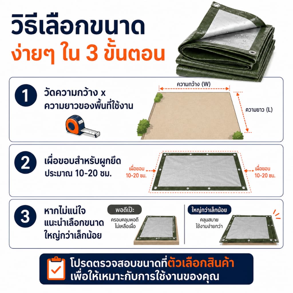 ผ้าใบ PE กันแดดกันฝน เคลือบฟิล์ม 2 ด้าน ใช้คลุมของ คลุมรถ ทำหลังคาชั่วคราว หลายขนาด รูปที่ 7