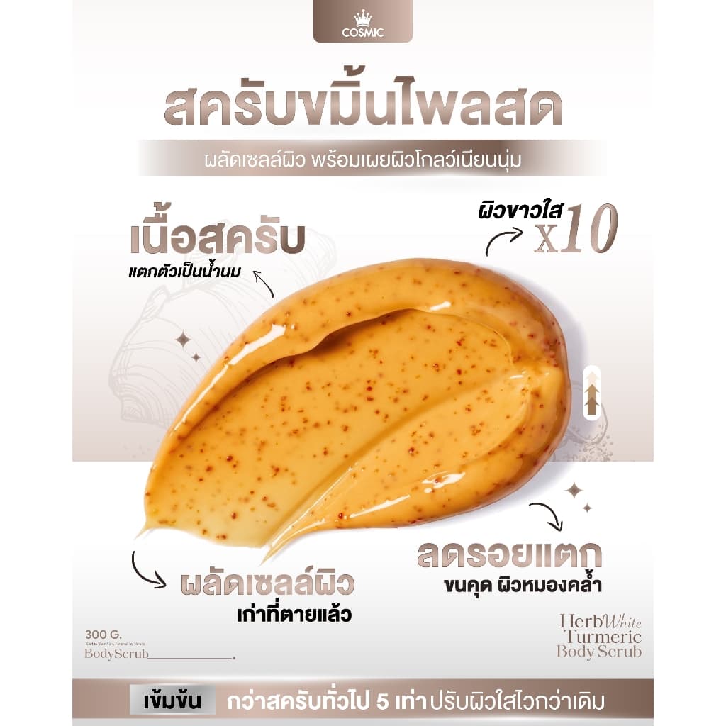 COSMIC สครับขมิ้นไพลสด สครับพร้อมบำรุง เผยผิวกระจ่างใส ฟื้นบำรุงผิวจากแดด ลดรอยแตกลาย ลดขนคุด รูปที่ 6