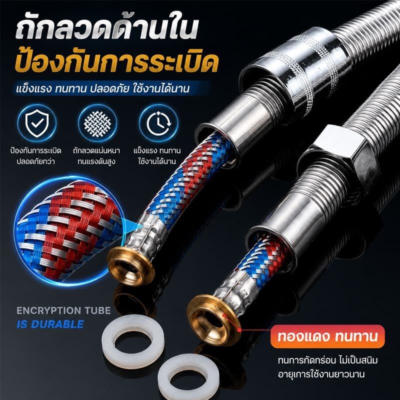 สายฝักบัว อาบนํ้า 1.5/2M สายฝักบัว ชุบโครเมี่ยม อย่างดี ดับเบิ้ลล๊อค สายน้ำดี ถึกทน ยืดหยุ่น ป้องกันการพันกัน รูปที่ 6