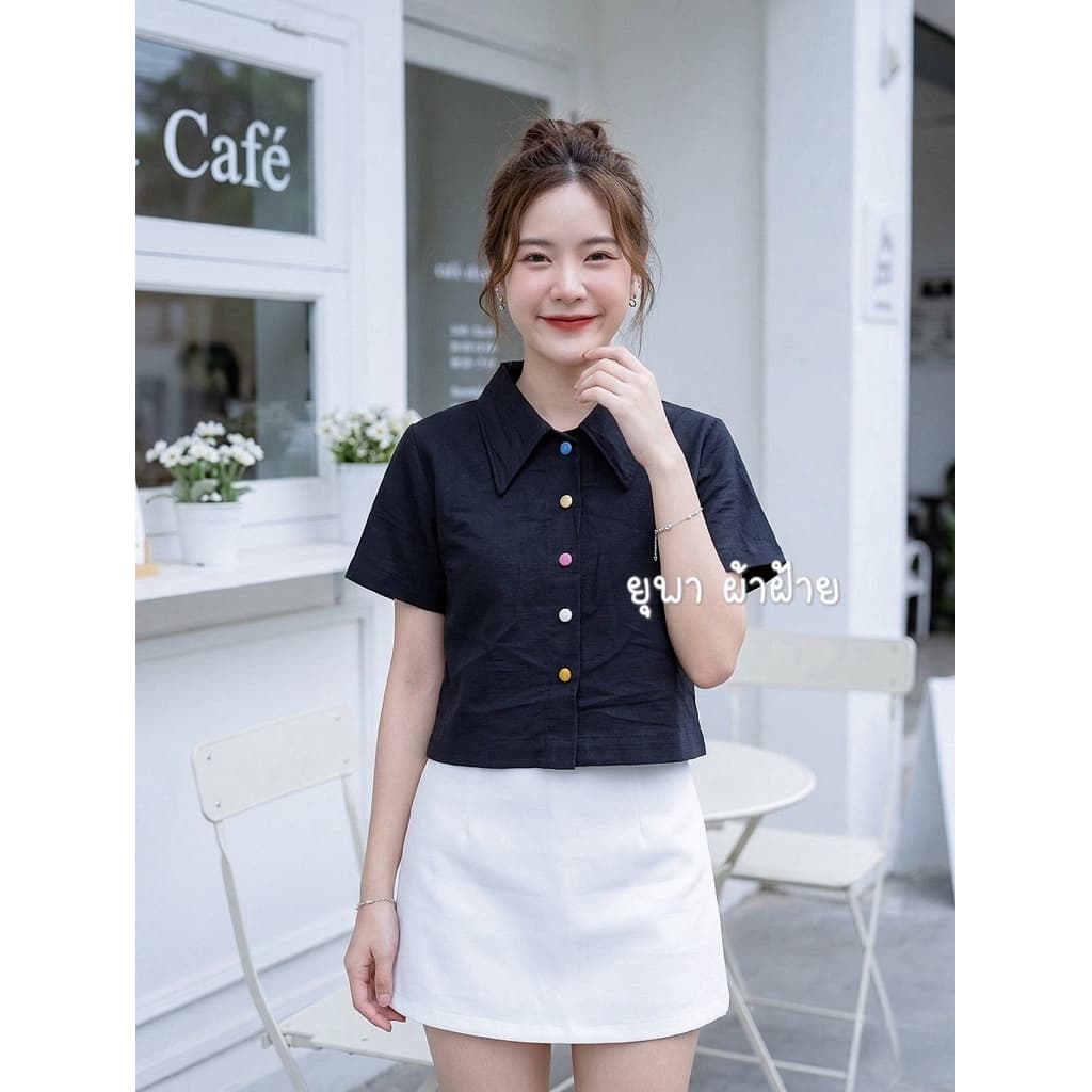 เสื้อคอปกปีกใหญ่ผ้าฝ้ายชินมัยพื้นเมือง มินิมอล รูปที่ 7