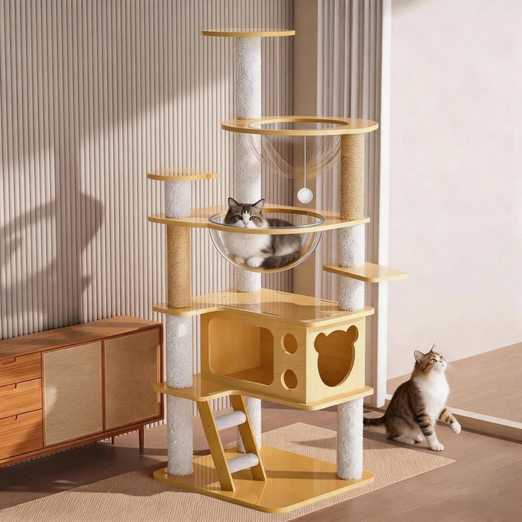 L&Q คอนโดแมว 3 in 1 คอนโดไม้แมว145cm บ้านแมวใหญ่ ของเล่นแมว เหมาะกับแมวหลายตัว ปีน-นอน-เล่น รูปที่ 1