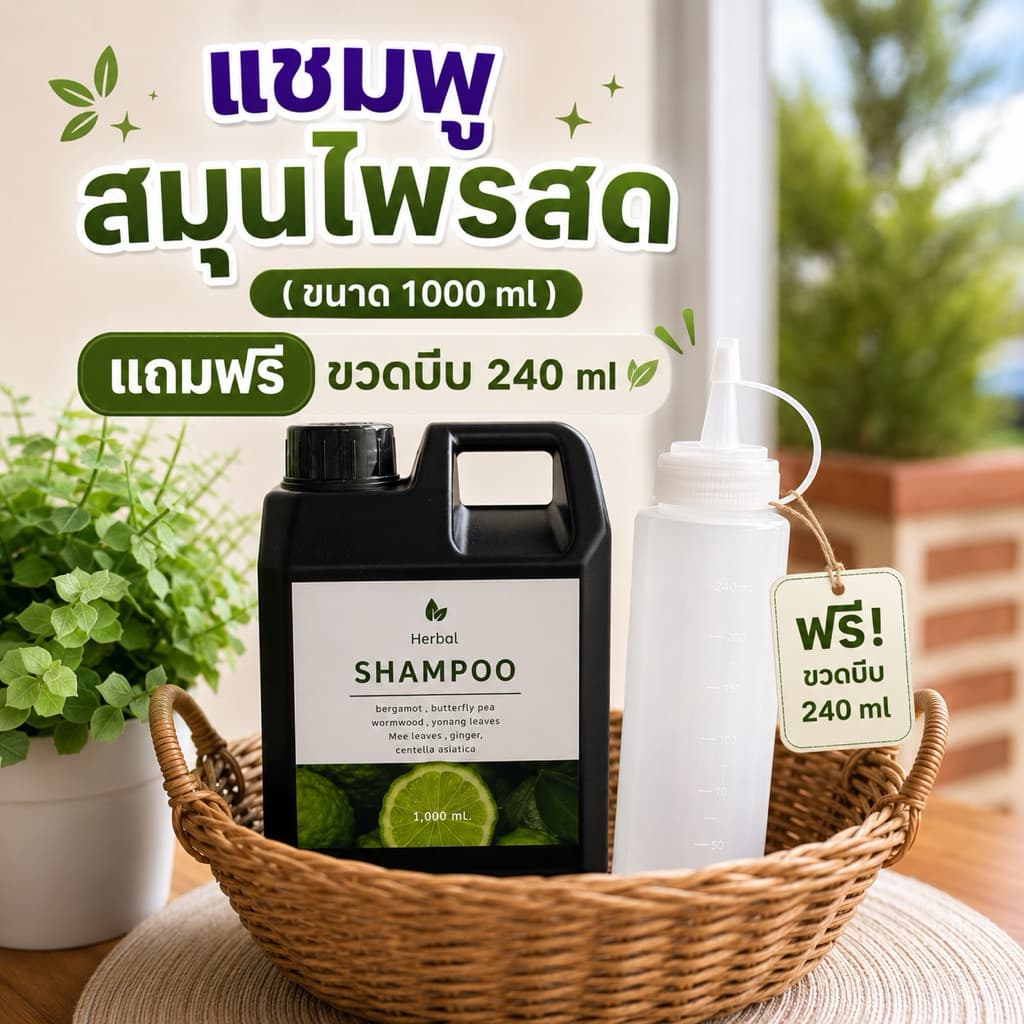 แชมพูสมุนไพรสด อัญชันสด สมุนไพรรวม 13ชนิด ขนาด 1,000 ml. แถมฟรีขวดบีบ รูปที่ 1