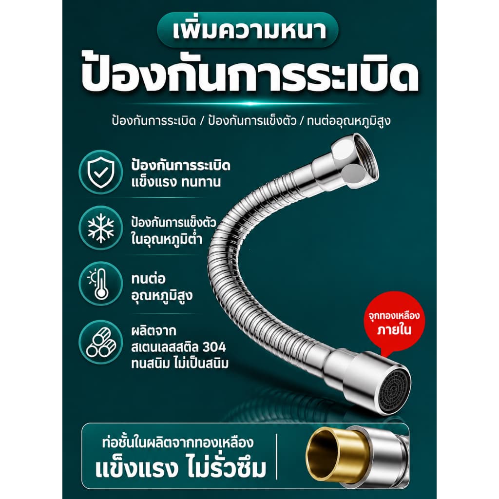 ส่งตรงจากกรุงเทพฯ Hardware Tools MALL ท่อต่อก๊อกน้ำยืดหยุ่น 30-50ซม. หมุนได้ 360° สแตนเลส304 ก๊อกครัว ห้องน้ำ กันกระเซ็น รูปที่ 4