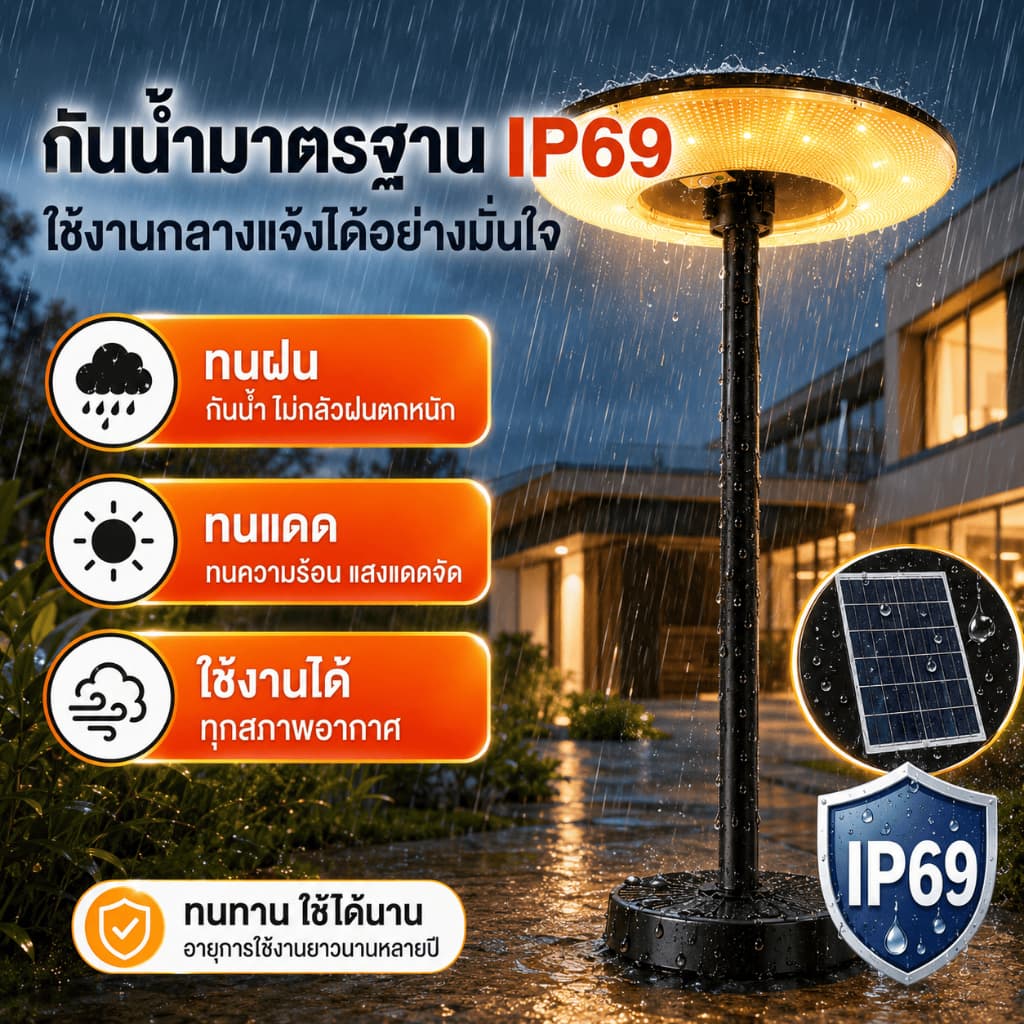 แสงอบอุ่นซื้อ 1 แถม 5ไฟโซล่าเซลล์ UFO Solar Light ทรงกลม 8500000W LED พลังงานแสงอาทิตย์ สปอร์ตไลท์ IP69 กันน้ำ ป้องกัน รูปที่ 3