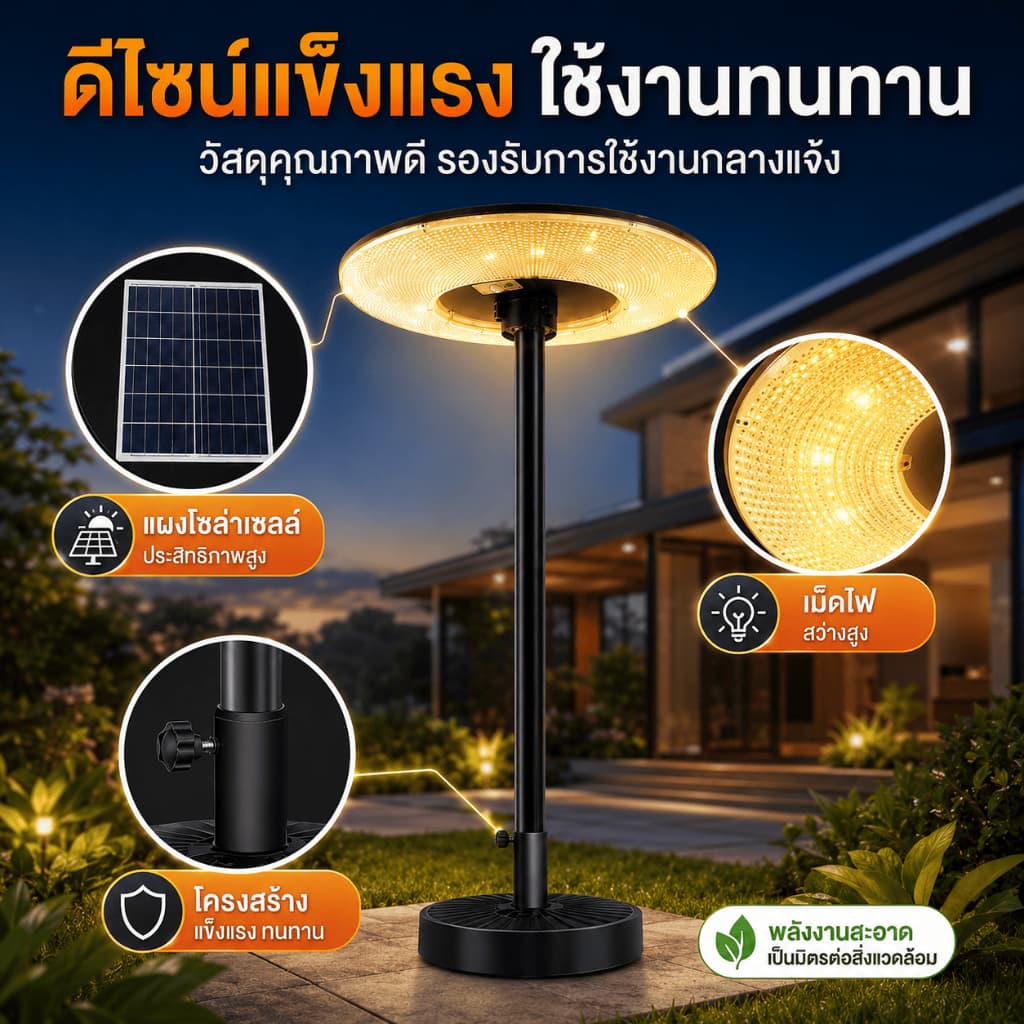 แสงอบอุ่นซื้อ 1 แถม 5ไฟโซล่าเซลล์ UFO Solar Light ทรงกลม 8500000W LED พลังงานแสงอาทิตย์ สปอร์ตไลท์ IP69 กันน้ำ ป้องกัน รูปที่ 6