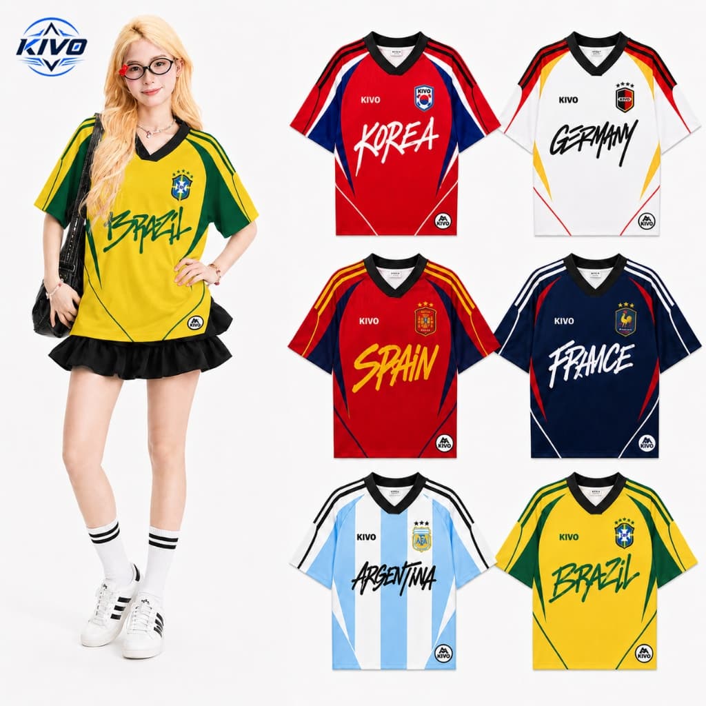 !! เสื้อฟุตบอลแฟชั่นผู้หญิง เสื้อกีฬา KIVO SPORT ทรงหลวม คอวี ผ้าเมช 150G แห้งไว ใส่สบาย 2xs-6xl รูปที่ 1