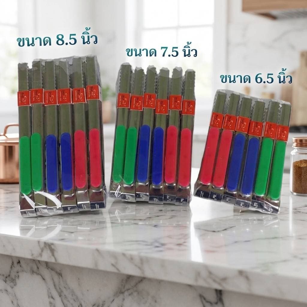 Small Evting แพ็คล่ะ 6 ชิ้น ที่คีบอาหาร ด้ามพลาสติก มี 3 ขนาด คละสี สแตนเลส คีบอเนกประสงค์ ปิ้งย่าง รูปที่ 2