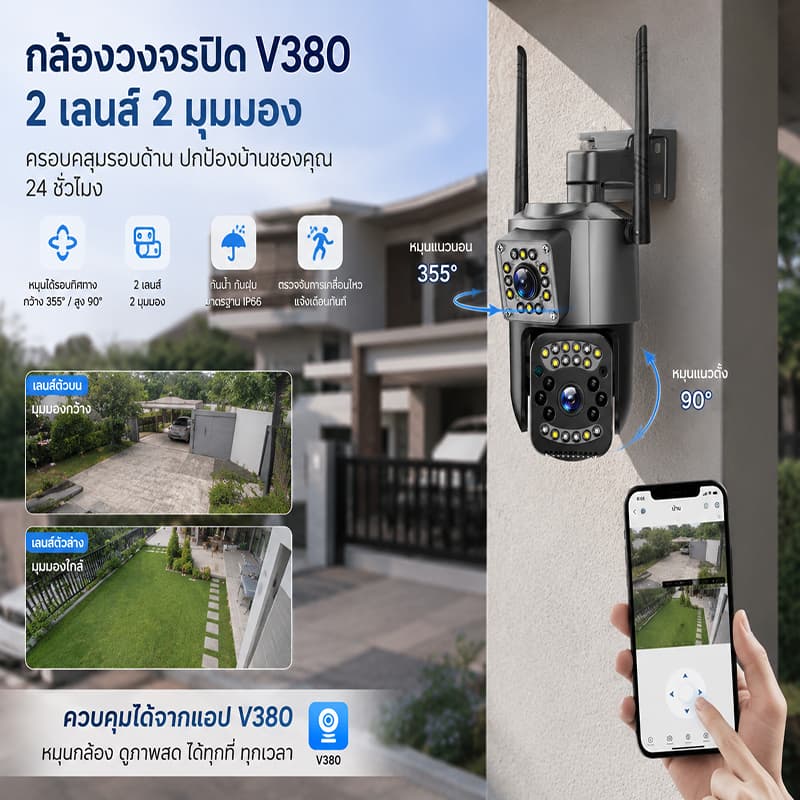 V380 PRO 10MP กล้องวงจรปิด ภายนอก 2 เลนส์ รุ่น 4G หรือ WIFI กันน้ำIP66 เสียง 2 ทาง ภายนอก บ้าน/ร้านค้า/โกดัง/สำนักงาน รูปที่ 7