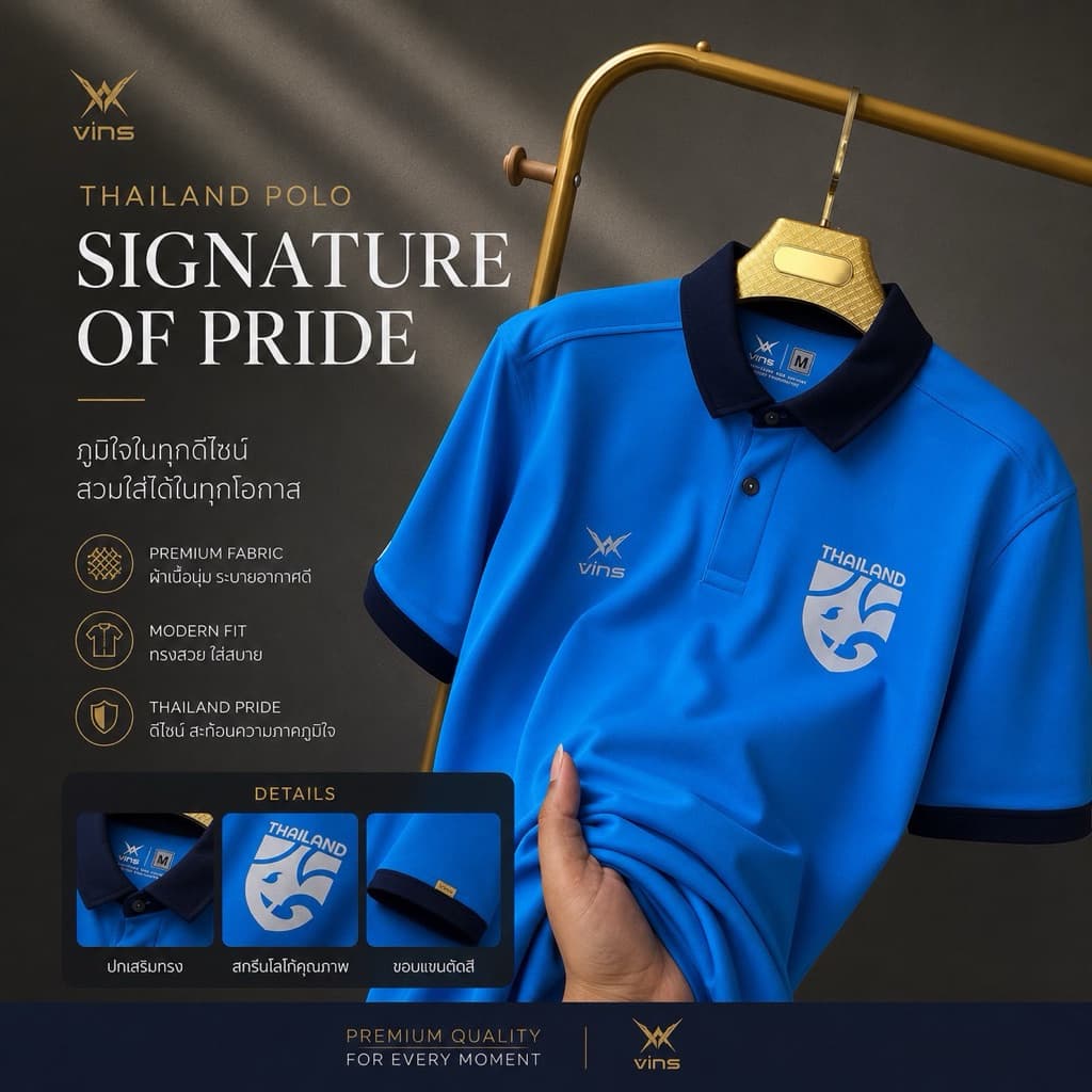 เสื้อโปโลคอปก Vins 221Premium พร้อมใหม่เงิน เนื้อผ้านุ่มใส่สบาย มีหลายสีให้เลือก ไซส์ M-XXL รูปที่ 6