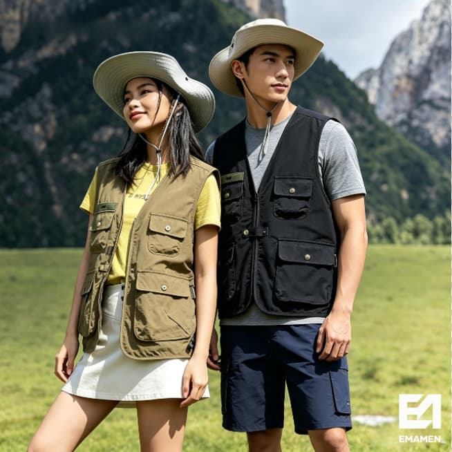 เสื้อกั๊กตั้งแคมป์สีดำ แขนกุด ซิปหน้า คุณภาพสูง เสื้อกั๊กสีคากิ เสื้อกั๊ก outdoor ผู้ชาย รูปที่ 1