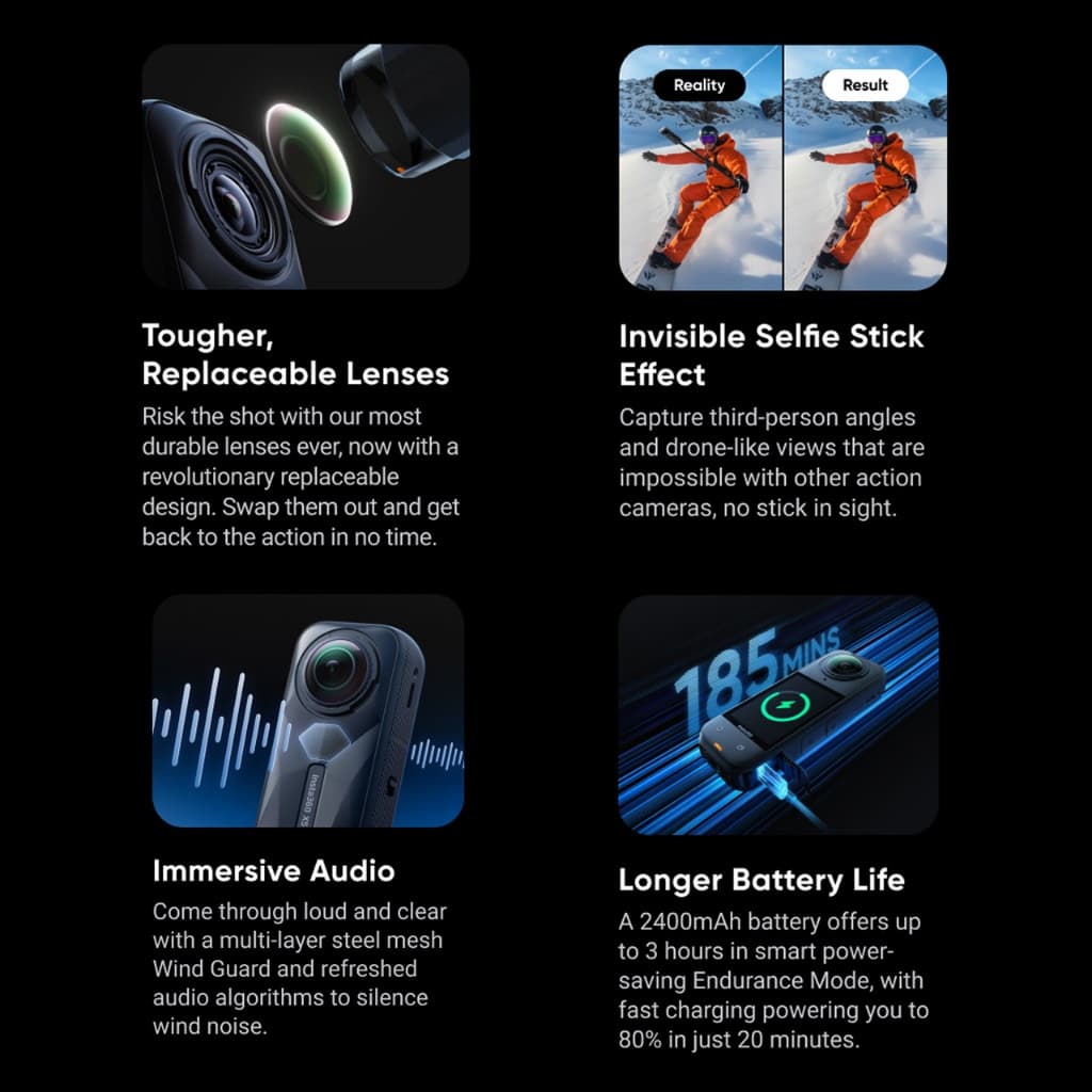 INSTA360 X5 กล้องแอคชั่น ถ่ายวิดีโอ 8K กันน้ำลึก 15m Sensor 1/1.28" ถ่ายรูป 72mp USB-C กล้อง 360 Action Camera รูปที่ 9