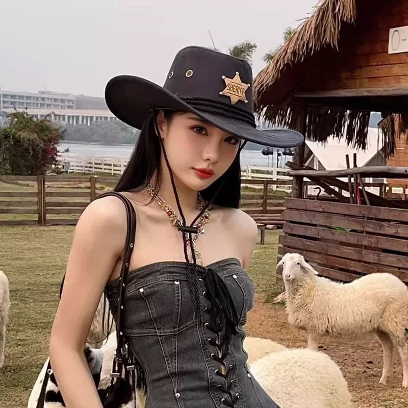 หมวกคาวบอย Sheriff หมวกนายอำเภอ X18 American Vintage Style 05X18 รูปที่ 8