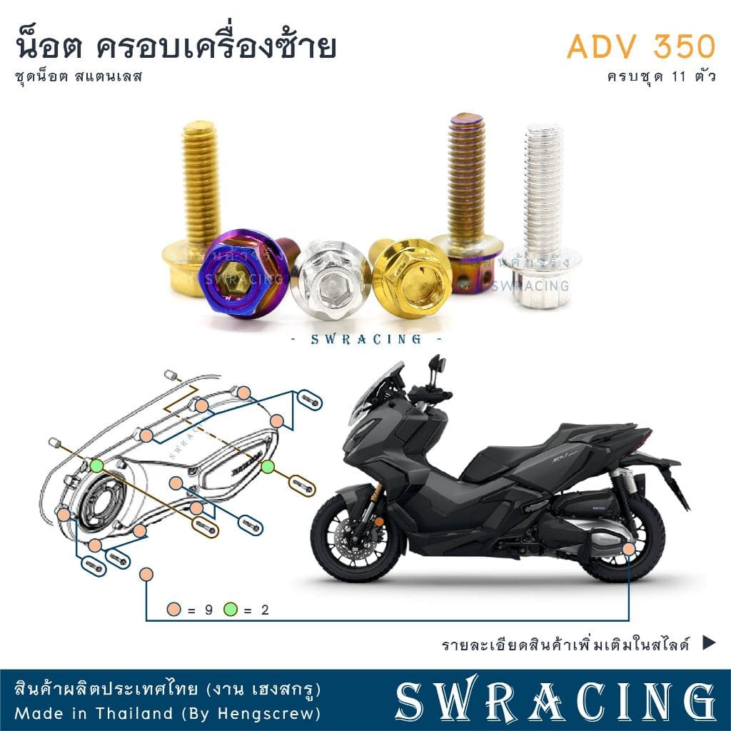 ADV350 ชุดน็อต น็อตสแตนเลส ฝาครอบเครื่องด้านซ้าย ADV350 ครบชุด 11 ตัว สแตนเลสแท้ ราคาขายต่อ 1 ชุด งานเฮงสกร รูปที่ 1