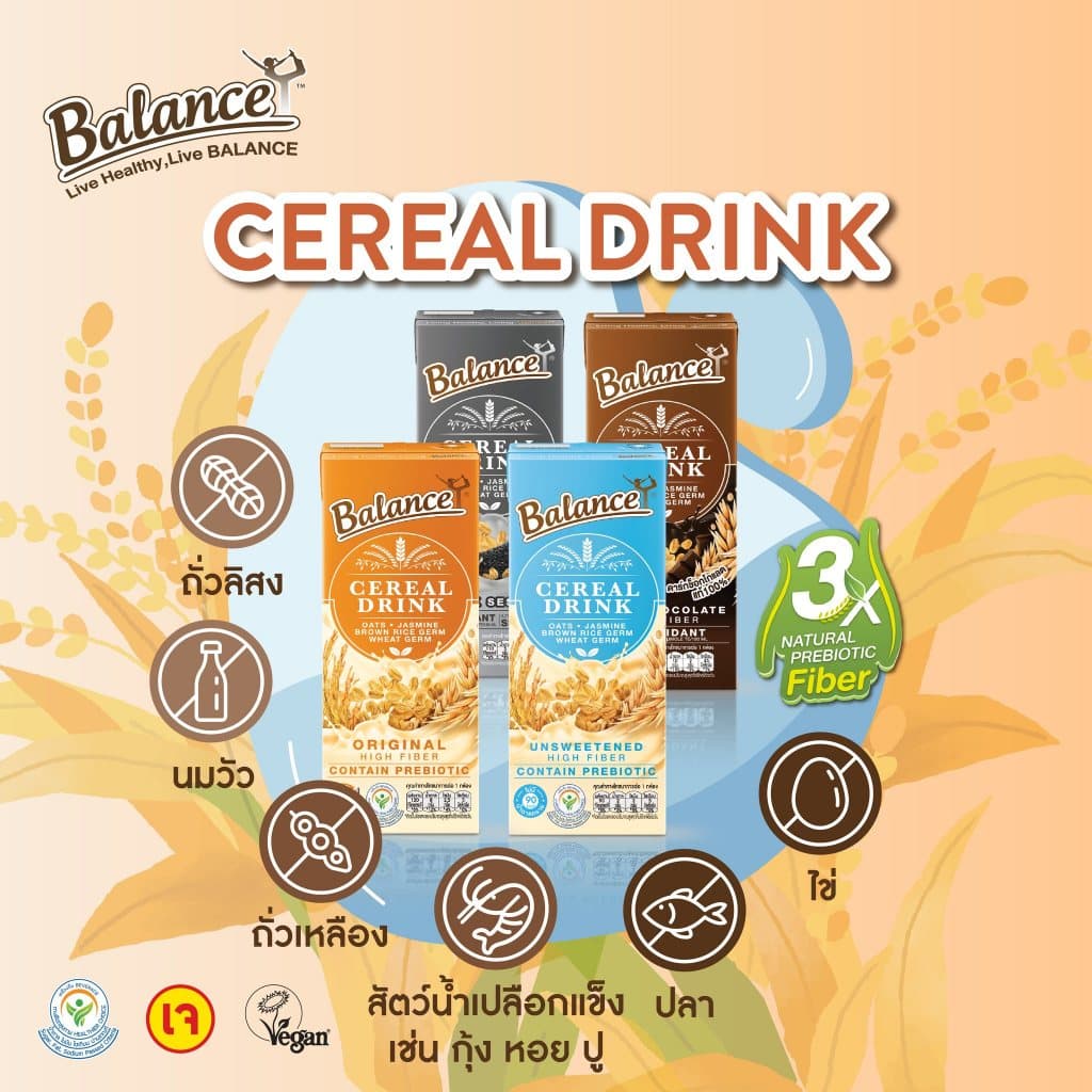 Balance ซีเรียลดริ๊งค์ นมธัญพืช รสจืด ไม่เติมน้ำตาล ขนาด 180 ml. แพ้นมวัวทานได้ ไฟเบ รูปที่ 5