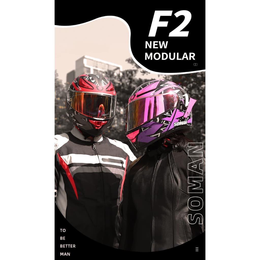 SOMAN F2 หมวกกันน็อคเต็มใบ เปิดคางได้ ดีไซน์สปอร์ต มีตัวเลือกหมวกเปล่า/พร้อมชิวปรอท รูปที่ 4