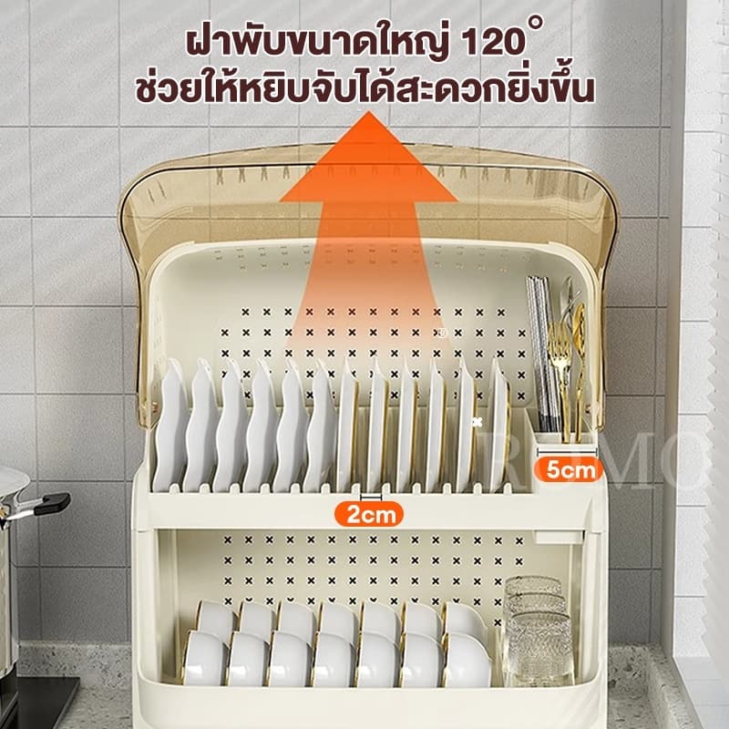 ROMO ที่คว่ําจาน ชั้นวางจานชามในครัว ชั้นวางจาน 2 ชั้น ตู้จัดเก็บครัว ป้องกันแมลงสาบได้ แบบมีประตู รูปที่ 2