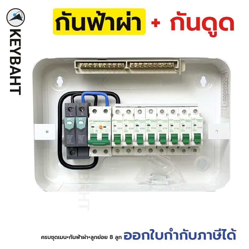 ตู้คอนซูมเมอร์ 10 ช่องครบชุด CTU-10R มีกันฟ้าผ่า เมนกันดูด RCBO เบรกเกอร์ลูกย่อย 8 ลูก CT electric รูปที่ 2