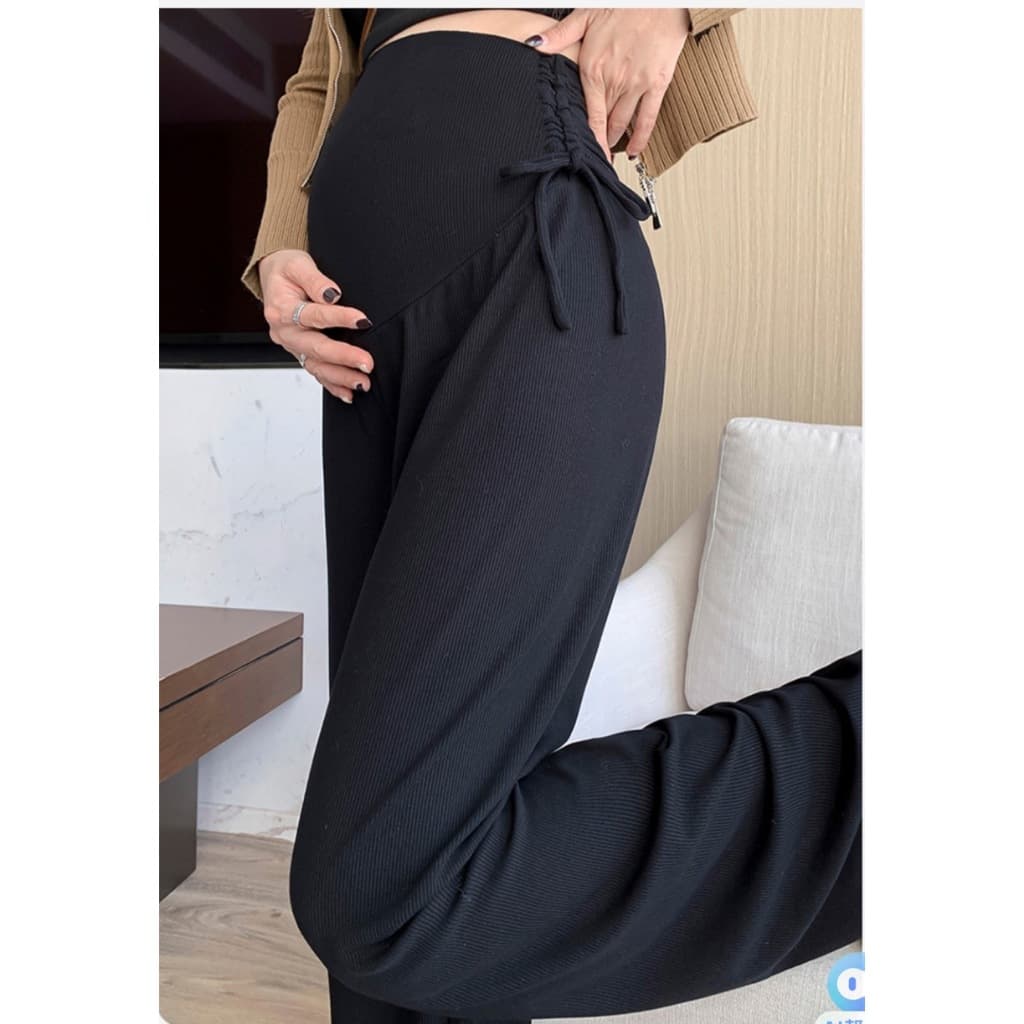 MACHIKO | L35 กางเกงขายาวคนท้อง พลีทเกาหลี มีโบว์ผูกด้านข้าง ใส่สบาย ใส่ได้ยันหลังคลอด รูปที่ 2