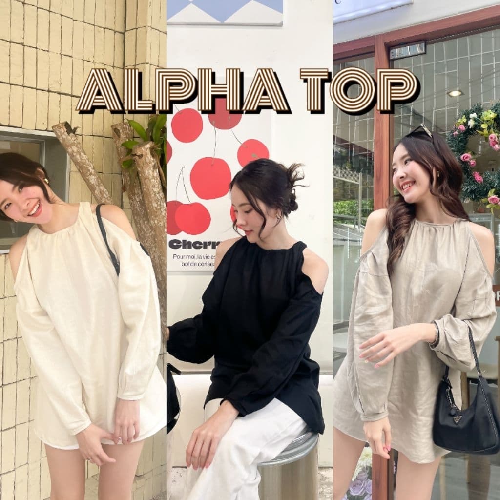 Alpha top เสื้อแขนยาว เว้าไหล่ ผ้าคอตตอนลินินผสมสลาฟญี่ปุ่น รูปที่ 1