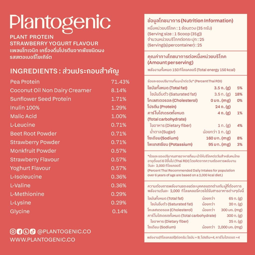 Plantogenic - Strawberry Yogurt Plant Protein โปรตีนพืชสตรอว์เบอร์รี่โยเกิร์ต 24g NON-GMO เปรี้ยวอมหวาน รูปที่ 5