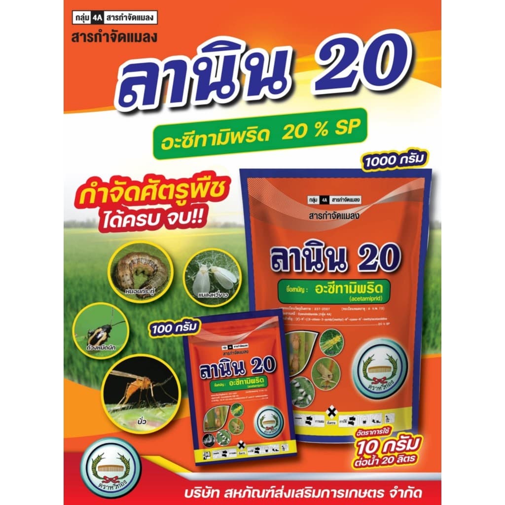 ลานิน 100 กรัม 10 ซอง อะซีทามิพริด20% สูตรเย็น หนอนชอนใบ,ด้วง,เพลี้ยกระโดด เจซีต้า ตราหวีทอง รูปที่ 4