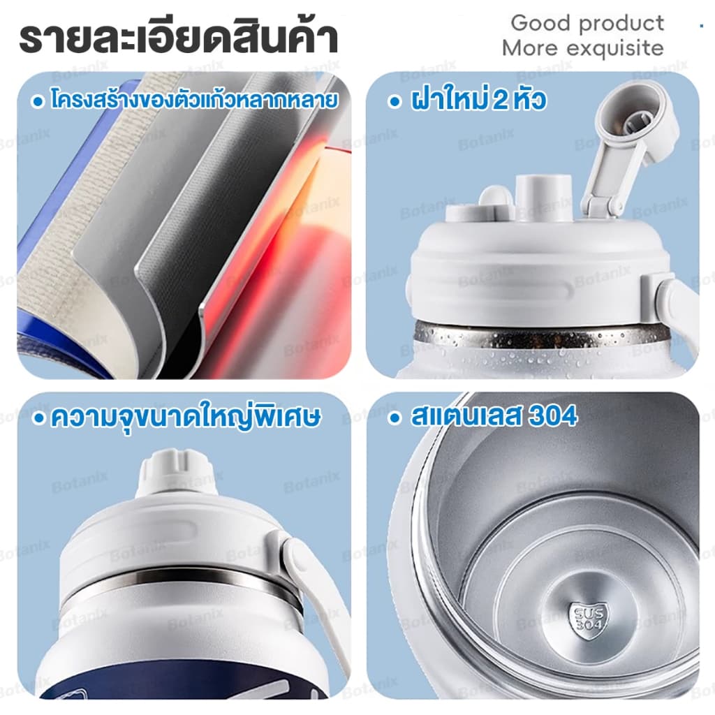 กระติกน้ำ เก็บอุณหภูมิ แสตนเลส เกรด SUS304 ขนาด 1500ML-2000ML-2500ML ฝาใหม่2หัว ดูด+ดื่ม พกพาสดวก รูปที่ 7