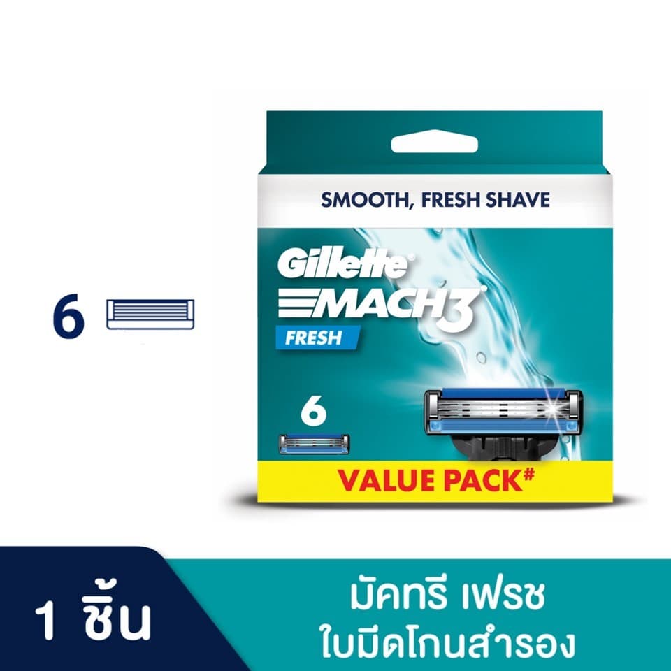 ยิลเลตต์ มัคทรี พลัส ใบมีดโกน แพ็ค 6 ชิ้น GILLETTE MACH3+ BLADE 6 CARTRIDGES REFILLS รูปที่ 2