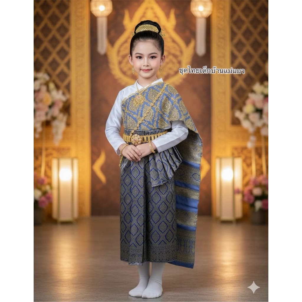 ชุดไทยเด็กหญิงสไบปักนูนผ้าถุงสำเร็จไหมแพรวา งานแยก3ชิ้น รูปที่ 2