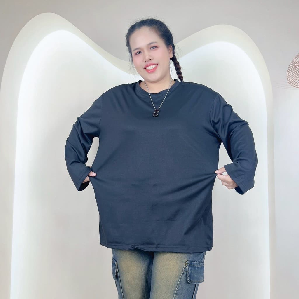 เสื้อยืด คอกลม แขนยาว 6XL อกหน้าผ้า 50 นิ้ว ผ้าคอตตอนผสม เนื้อผ้านิ่ม ดีไซน์ทรงสวย สไตล์แฟชั่น tb840# รูปที่ 6