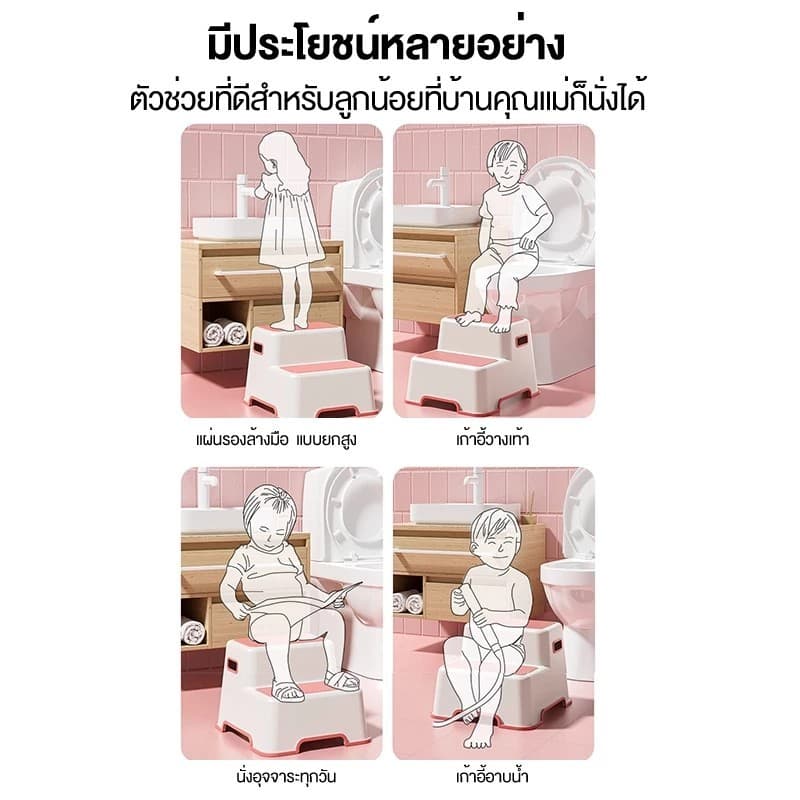เก้าอี้สตูลเด็ก สตูลวางเท้าเก้าอี้สตูลล้างหน้าเด็ก 2 ชั้น วัสดุพีพีคุณภาพสูง ปลอดภัยป้องกันการลื่น รูปที่ 3