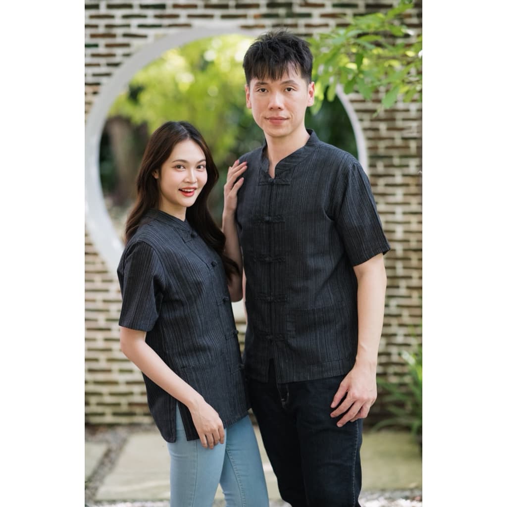 เสื้อพื้นเมืองผ้าฝ้ายสีดำ แขนสั้น/แขนยาว 6แบบ ใส่ได้ทั้งชาย หญิง รูปที่ 3