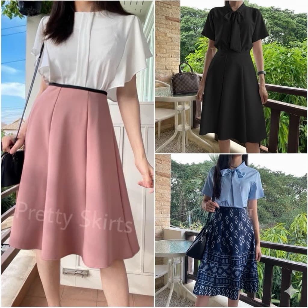 กระโปรง Circle Skirt ทรง 6 ชิ้น ยาว 25 นิ้ว ฟรีไซส์ รูปที่ 1