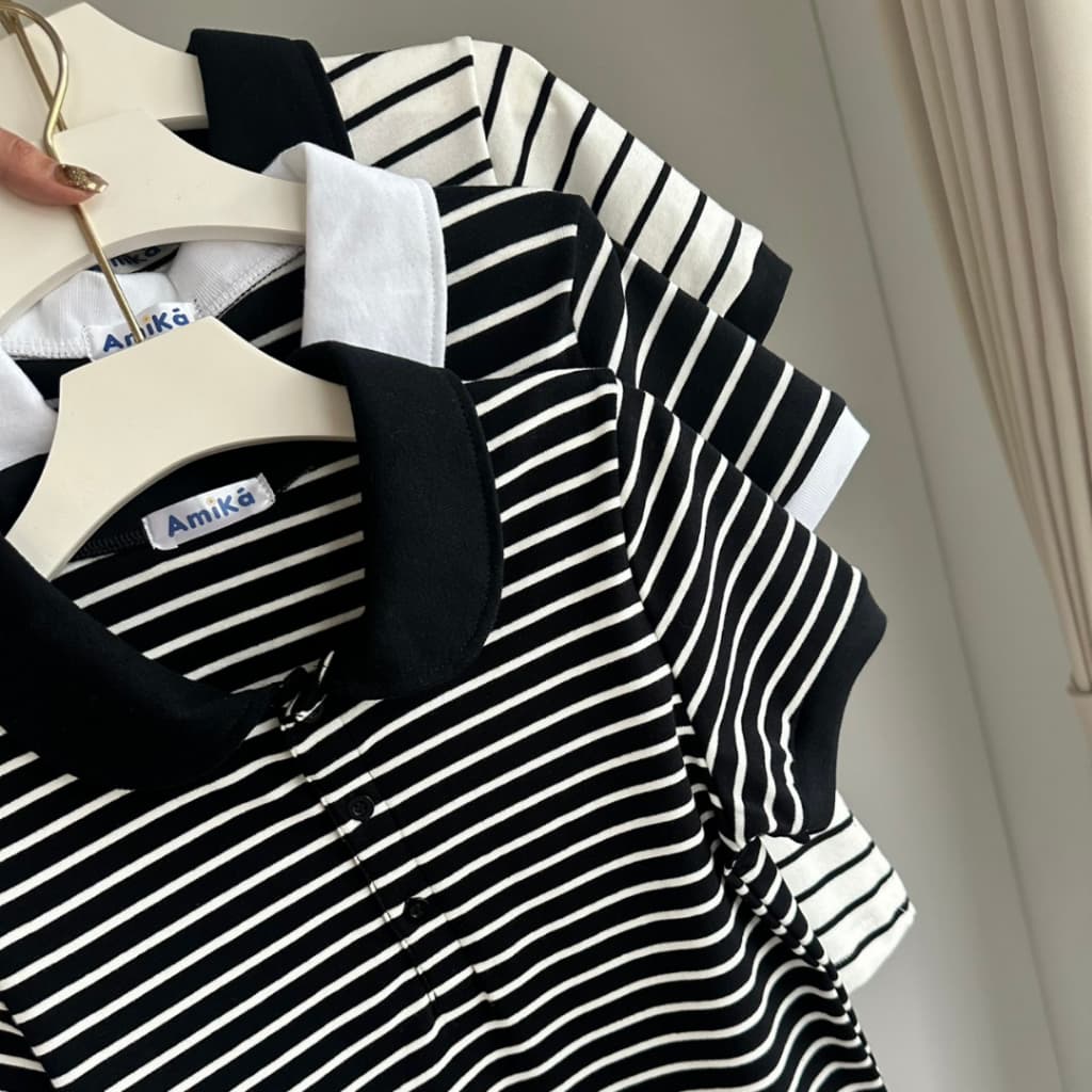 Hana Top เสื้อโปโลคอบัวลายริ้ว ทรงสวย ผ้านุ่ม อกก่อนยืด 32 นิ้ว รูปที่ 3