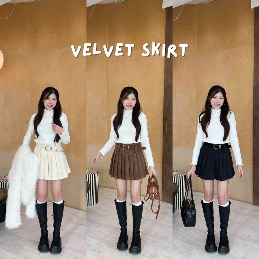 Beberlin กระโปรงผ้ากำมะหยี่แถมเข็มขัด รุ่น Velvet skirt / No : 1012 รูปที่ 1