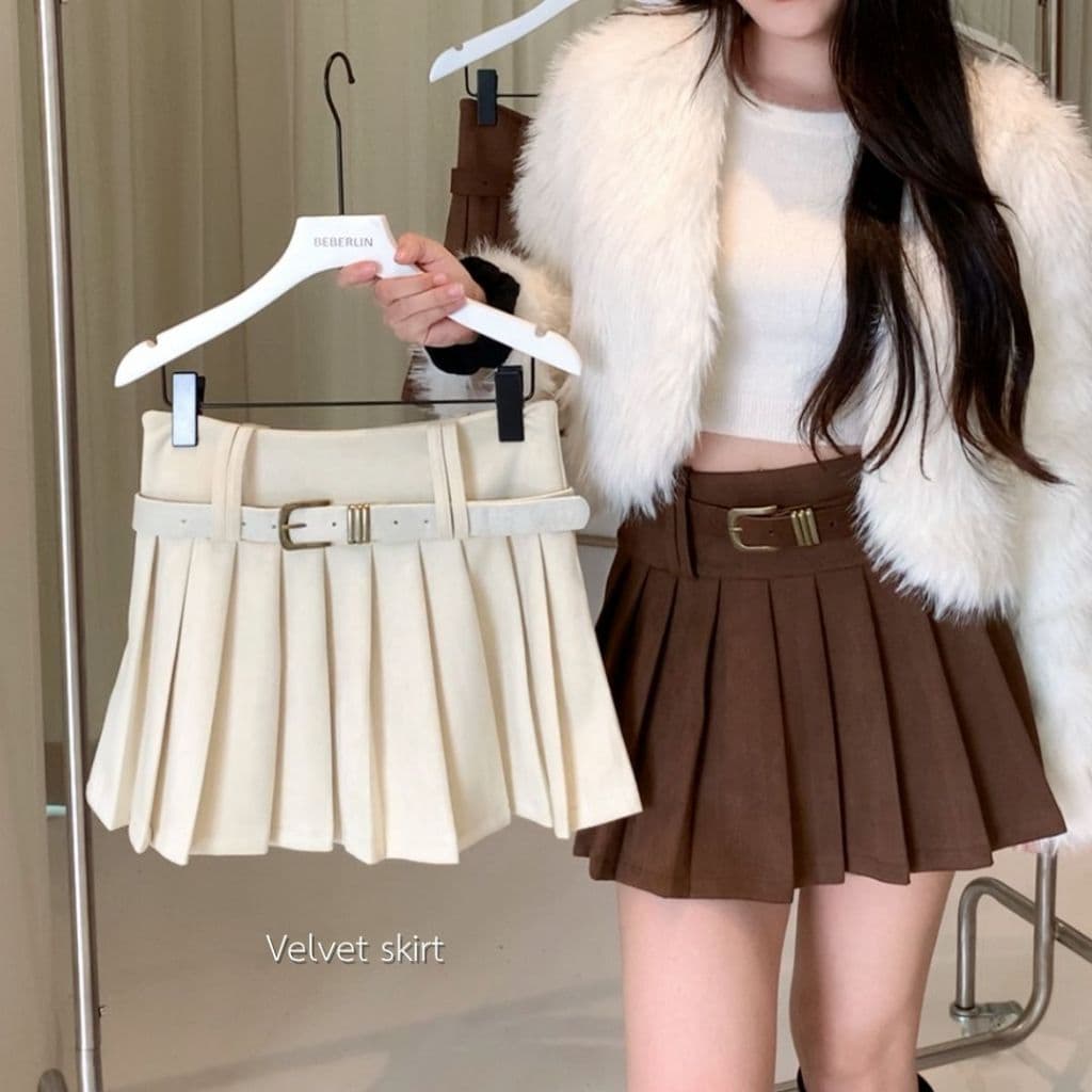 Beberlin กระโปรงผ้ากำมะหยี่แถมเข็มขัด รุ่น Velvet skirt / No : 1012 รูปที่ 3