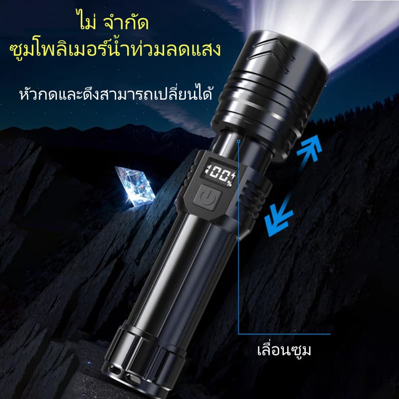 ไฟฉายพกพา ซูมได้ ปรับได้ 3 ระดับ ไฟฉายแรงสูงไกล ไฟฉาย led ชาร์จได้ ไฟฉายสว่างมากๆ led flashlight รูปที่ 2