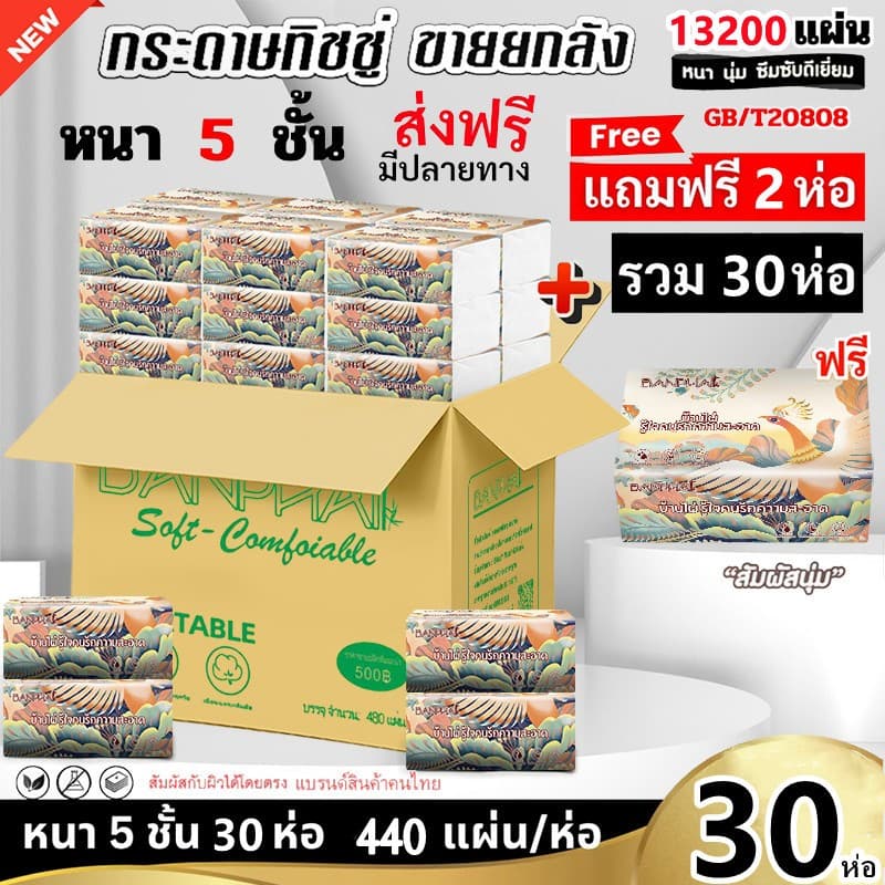 ซื้อ 1 แถม 2 ทิชชู่ยกลัง30ห่อ!!!กระดาษทิชชู่ กระดาษชำระ กระดาษทิชชู่เช็ดหน้า ทิชชู่เช็ดมือ 1ห่อ440 แผ่น หนา5ชั้น 30ห่อ รูปที่ 1