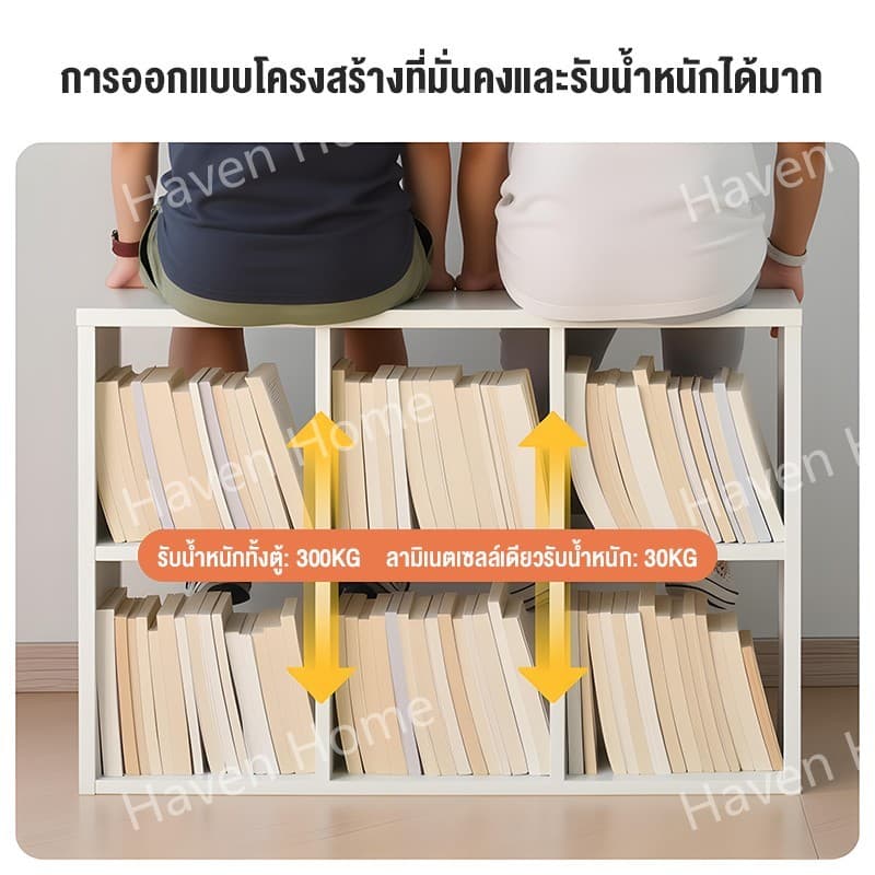 ตู้หนังสือ ชั้นวางหนังสือ ชั้นอเนกประสงค์ ประกอบง่าย รับน้ำหนักได้ 300KG ชั้นวางของ 8/7/6/5/4ขัดแตะ รูปที่ 4