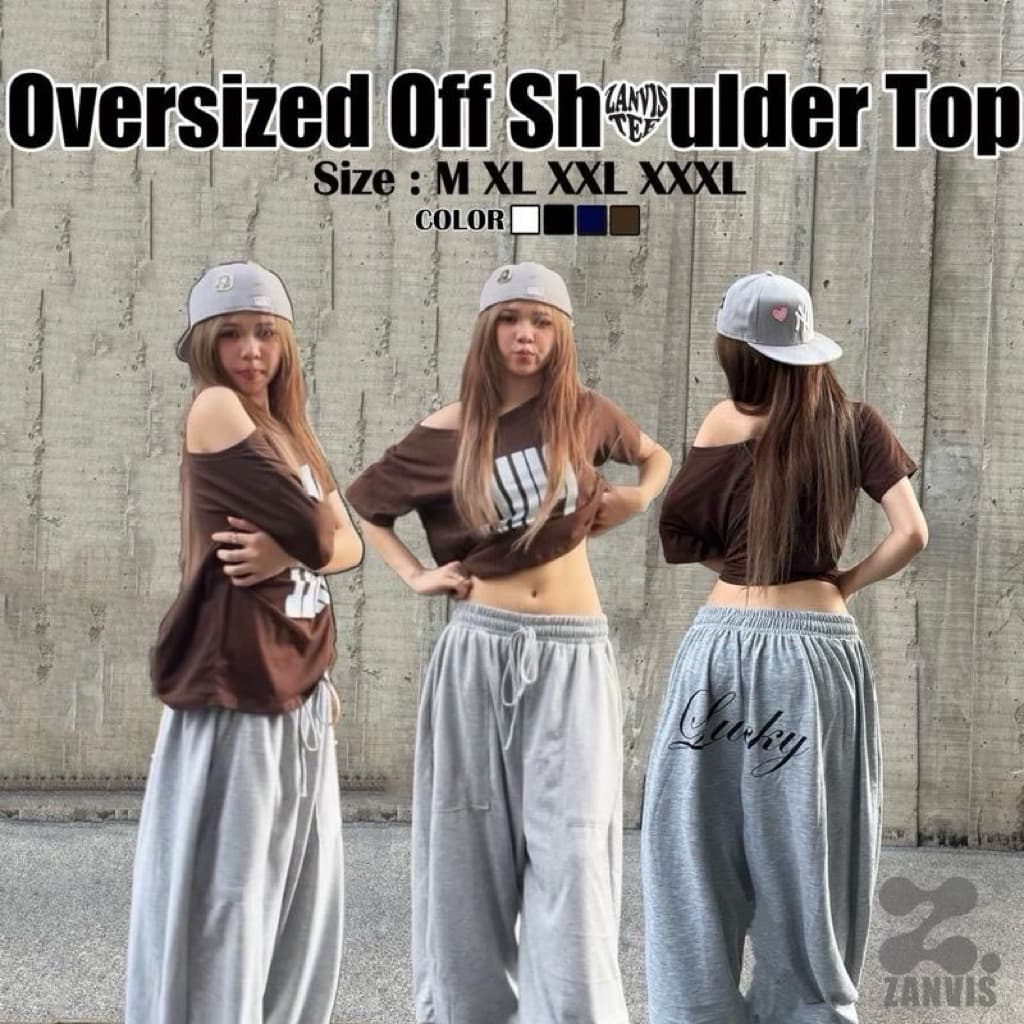 oversized off shoulder top เสื้อยืดปาดไหล่ โอเวอร์ไซต์ 4 ไซต์ 4สี ผ้าคอตตอล100 เนื้อนุ่ม ใส่สบาย รูปที่ 1