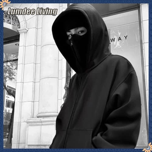 CODเสื้อฮู้ดนินจาHoodie with 2 Balaclava Face Covers, Unisex Hoodie in Non-Ruffled กันหนาวและป้องกันแสงแดด เสื้อฮู้ด รูปที่ 1
