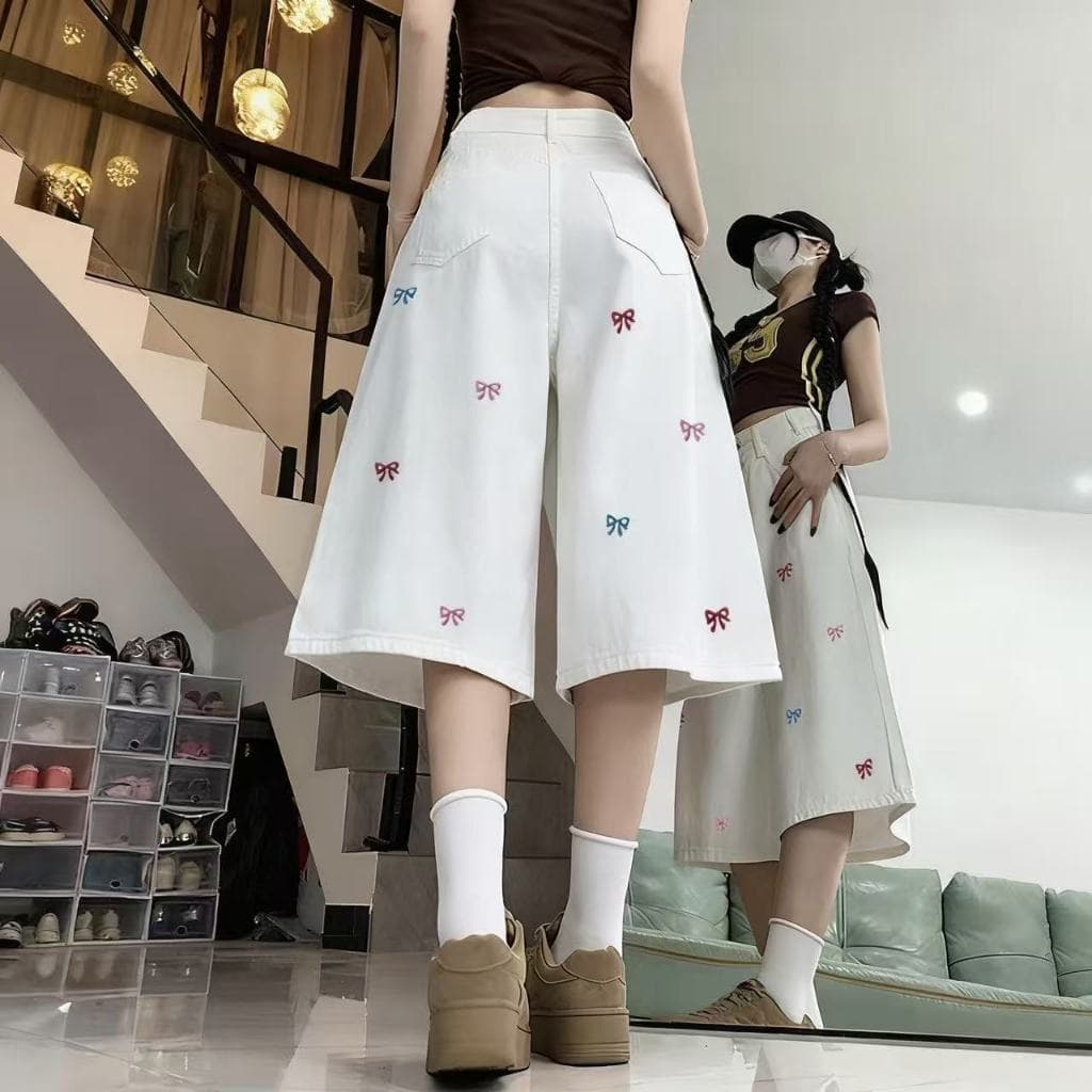 S-10XL กางเกง 7 ส่วน ปักโบว์สุดน่ารัก ผ้านิ่มใส่สบายระบายอากาศได้ดี รูปที่ 9