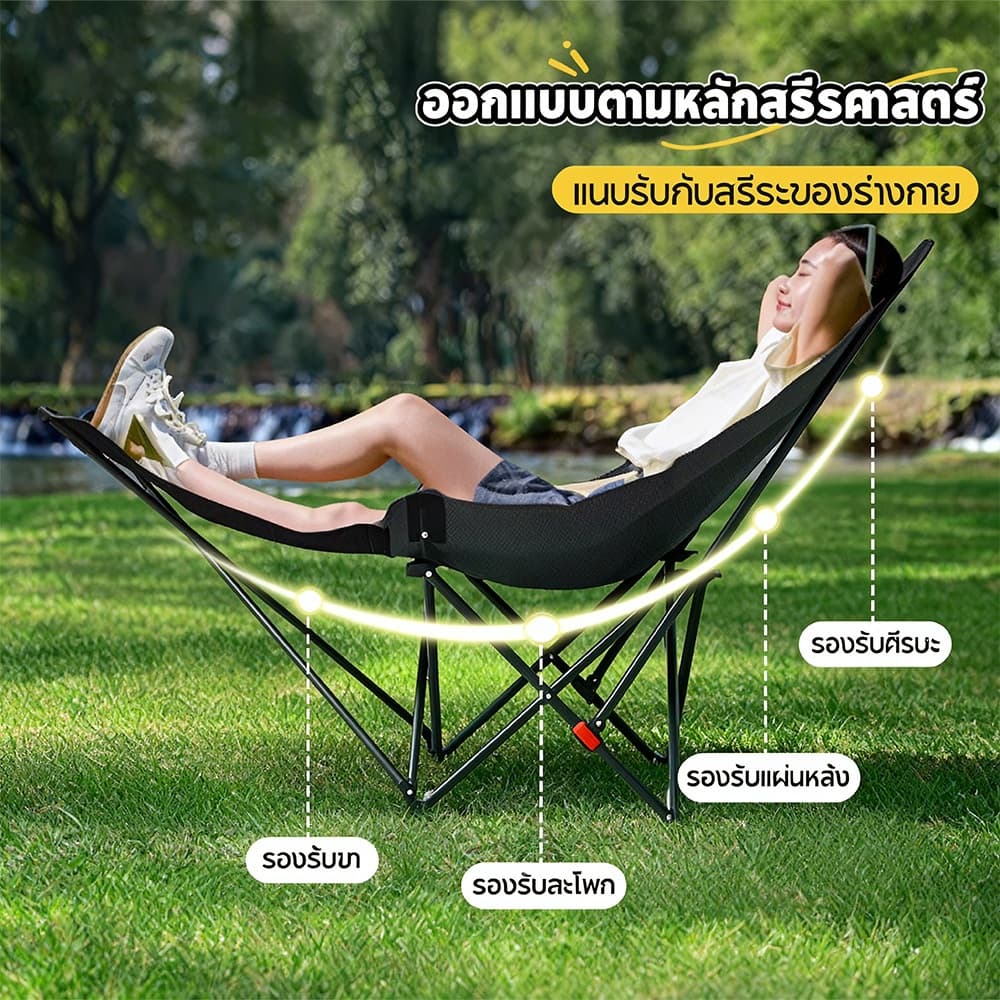 เก้าอี้นอนพับพกพา กลางแจ้ง ผ้าออกซฟอร์ด ทนทาน 3 ระดับ ปรับนั่ง/นอน แคมป์ ตกปลา ปิคนิค จัดส่งไทย รูปที่ 3