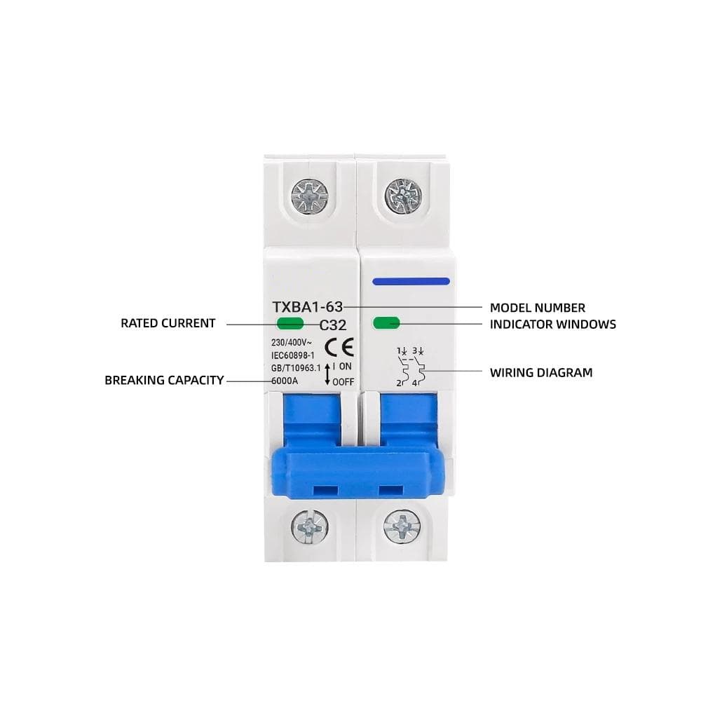 เล็กสวิตช์แบตเตอรี่เบรกเกอร์ พลังงานแสงอาทิตย์ 2P DC MCB1000VAC 400V 63A สําหรับระบบPhotovoltaicPV รูปที่ 6