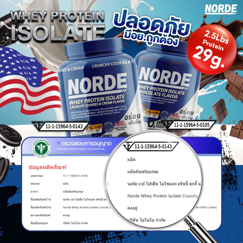 Norde Whey Protein Isolate เวย์โปรตีน ไอโซเลท สูตรเข้มข้น รสช็อกฯ โปรตีนสูง 29g เสริมสร้างกล้ามเนื้อ กระปุกใหญ่ 2.5 lbs รูปที่ 9
